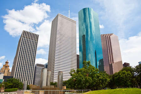 a crisp cityscape of the downtown Houston Texas skyline on a nice summer dayの写真素材