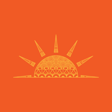 Sun icon. Orange background with black. Vector illustration. Eps 10.のイラスト素材