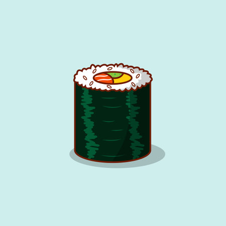 Illustration of sushi roll with chopsticks on a blue background.のイラスト素材