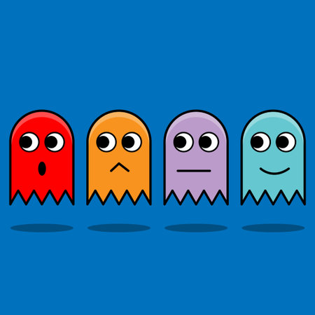 Illustration of a group of monsters with different emotions. Vector illustrationのイラスト素材