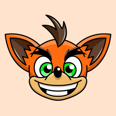 Cute cartoon fox with green eyes and big ears. Vector illustration.のイラスト素材
