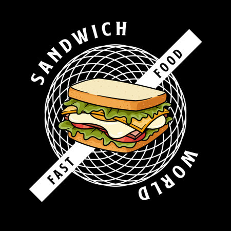 Sandwich logo. Vector illustration of a sandwich with cheese, ham, lettuce, tomatoesnnaise and mayonnaise.のイラスト素材