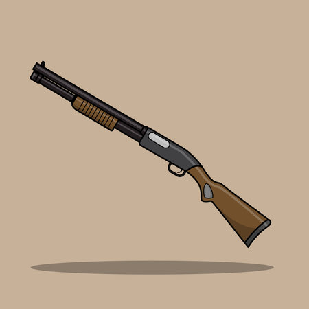 Vector illustration of a single action shotgun on a beige background.のイラスト素材