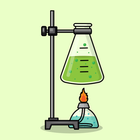 Laboratory flask on stand. Vector illustration in flat cartoon style.のイラスト素材