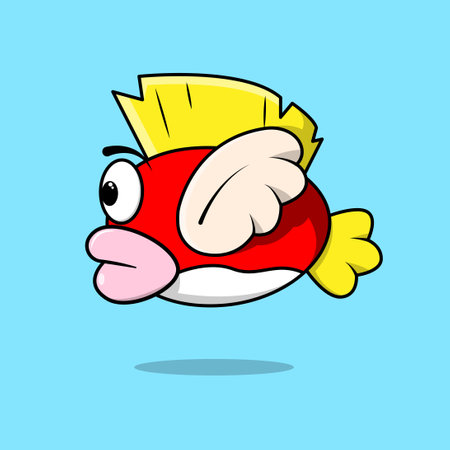 Cute Fish Cartoon Mascot Character Mascot Design Concept. Flying Fish Gameのイラスト素材
