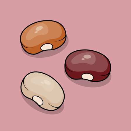 Illustration of a set of cartoon beans on a pink background.