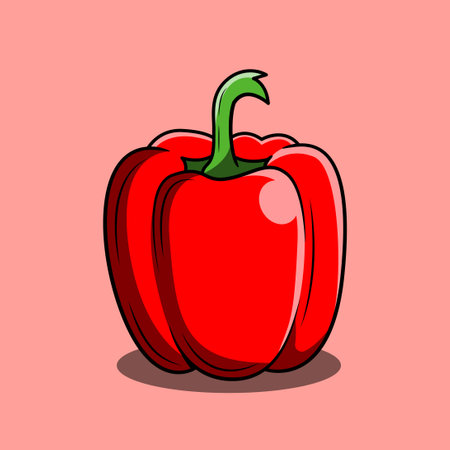 Pepper icon. Vector illustration of a red bell pepper on a pink background.のイラスト素材