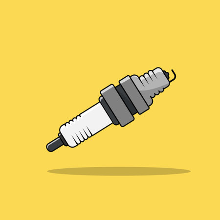 Spark plug icon. Vector illustration in flat design. Isolated on yellow background.
