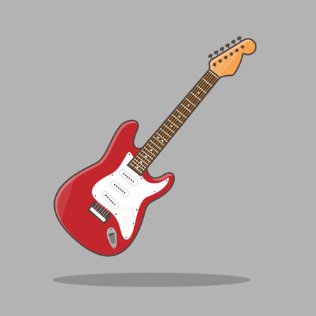 Red electric guitar on gray background. Vector illustration. Eps 10.のイラスト素材