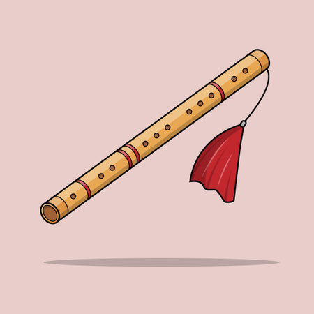 Wooden flute on a pink background. Flat vector illustration.のイラスト素材