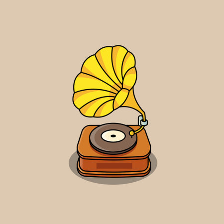 Retro gramophone with a record. Vector illustration in cartoon style.のイラスト素材