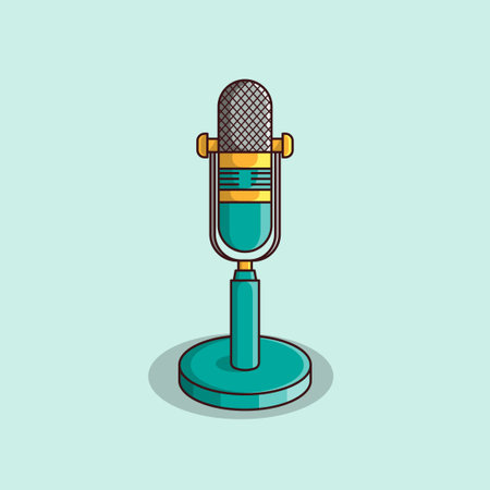 Retro microphone icon. Vector illustration in cartoon style. Isolated on blue background.のイラスト素材