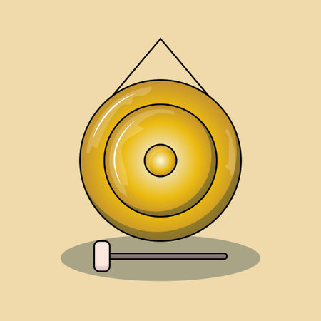 golden gong icon over yellow background. colorful design. vector illustrationのイラスト素材