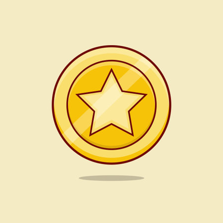 Golden coin with star icon. Vector illustration. Flat design style.のイラスト素材