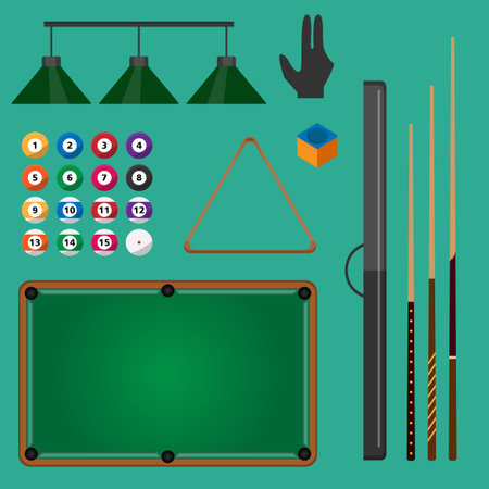 Billiard equipment. Billiards, snooker, snooker. Vector illustrationのイラスト素材