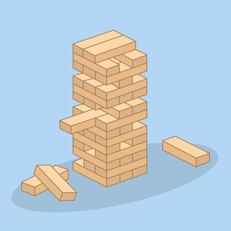 Wooden blocks tower isolated on blue background. Flat design. Vector illustration.のイラスト素材