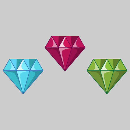 Set of vector gemstones isolated on grey background. Vector illustration.のイラスト素材