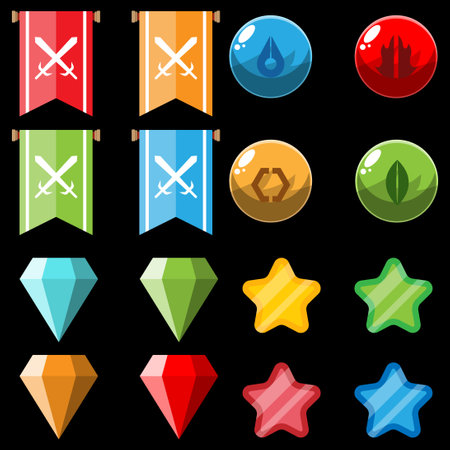 Illustration of a set of icons for the game in a flat styleのイラスト素材