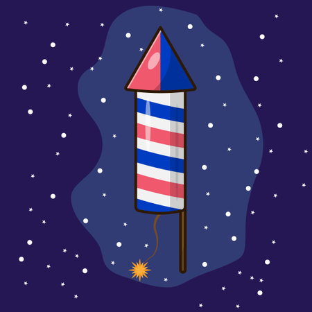 Firework rocket in the night starry sky. Vector illustration.のイラスト素材