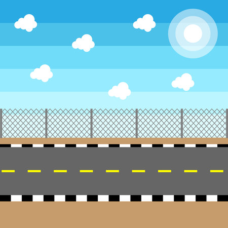 Empty asphalt road and cloudy sky. Vector illustration in flat style.のイラスト素材