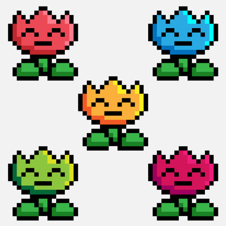 Set of 8 pixel art monsters. Vector illustration. Isolated on white background.のイラスト素材