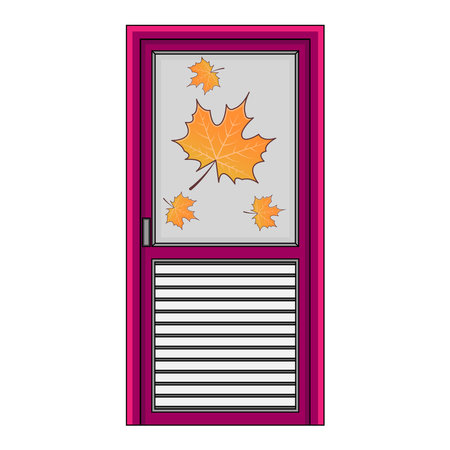 Autumn leaves in front of door icon. Cartoon illustration of autumn leaves in front of door vector icon for webのイラスト素材