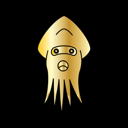 Golden octopus. Vector illustration. Isolated on black background.のイラスト素材