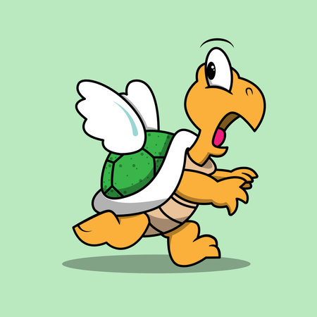 Turtle with wings running cartoon vector illustration. Cute animal characterのイラスト素材