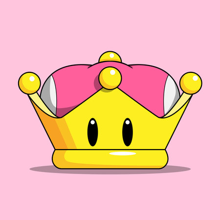 Cute cartoon king crown. Vector illustration isolated on pink background.のイラスト素材