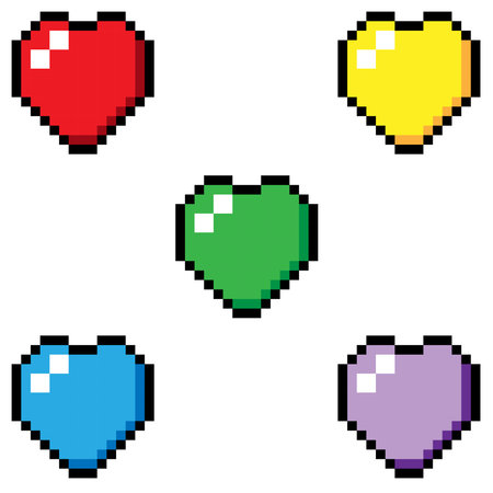 pixel art hearts icon set isolated on white background. 8 bit vector illustration.のイラスト素材