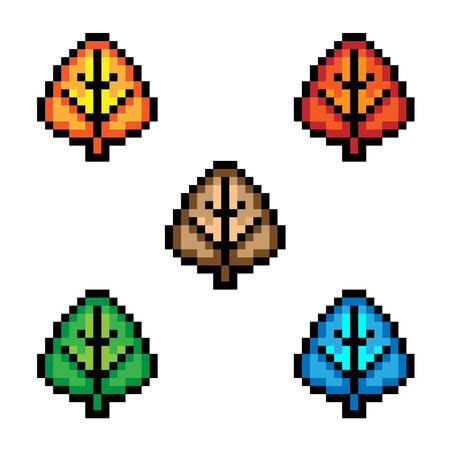 Set of 8-bit pixel art autumn leaves isolated on white backgroundのイラスト素材