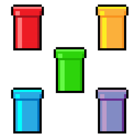 Set of pixel bottles. Vector illustration in cartoon style. Isolated on white background.のイラスト素材