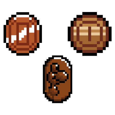 Set of pixel art coffee beans isolated on white background. Vector illustration.のイラスト素材