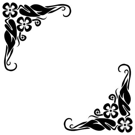 Black and white floral frame. Copy space. Vector clip art.のイラスト素材