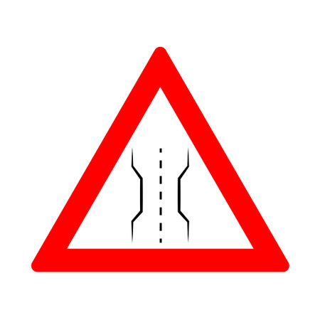 Road ahead sign. Red triangle on white background. Vector illustration.のイラスト素材