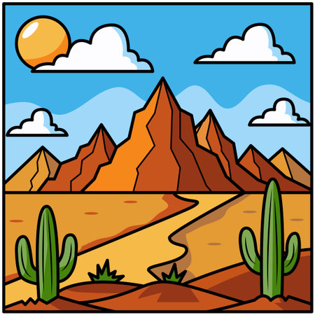 Desert Landscape Vector Illustration. Cartoon Desert Landscape Background.のイラスト素材