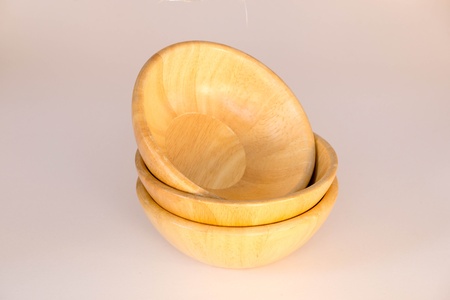 three wooden bowl on white background の写真素材