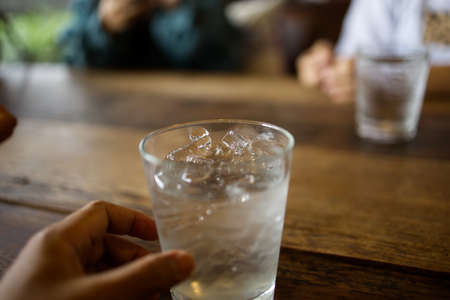Ice glasses are placed on the table in the restaurant.の写真素材