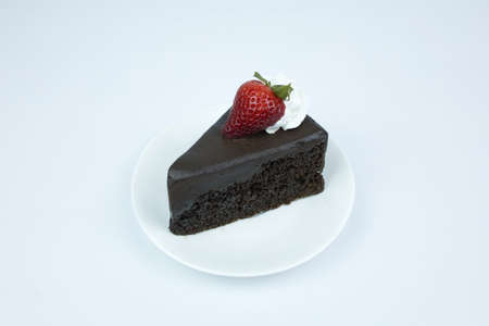 Chocolate cake on a white plateの写真素材