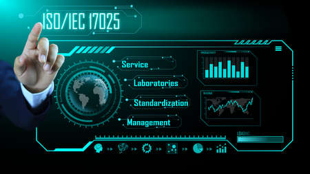 A man's hand is pointing to ISO IEC 17025, the global standard for industrial product certification....