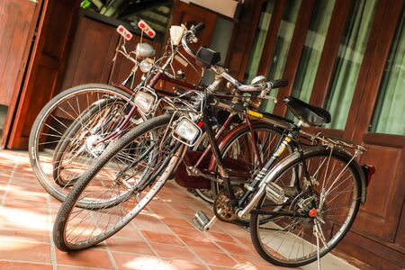 Old bicycle Park in front of the house