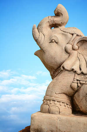 A craved sandstone elephant used for decorate garden and building for lucky of the owner の写真素材