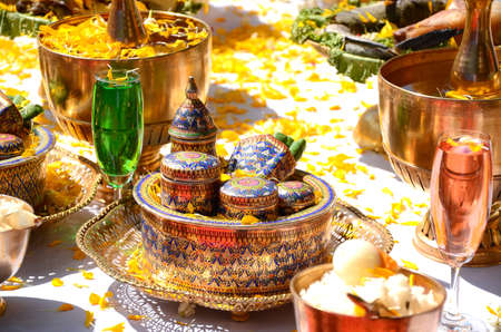 Thai style food containers use in holy ceremony.の写真素材
