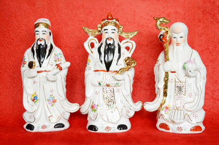  Fu,Hok , Prosperity  Lu,Lok , and Longevity  Shou,Siu  statue in the China shrine for Chinese new year celebration の写真素材