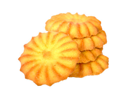 Stack of butter cookies on white background の写真素材