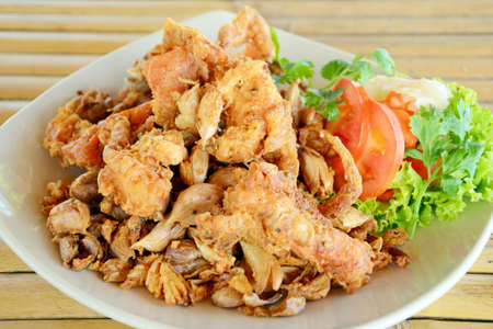 Fried soft shell crab with garlic の写真素材