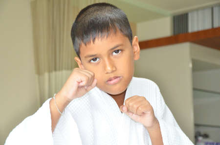 Asian boy playing in the room の写真素材