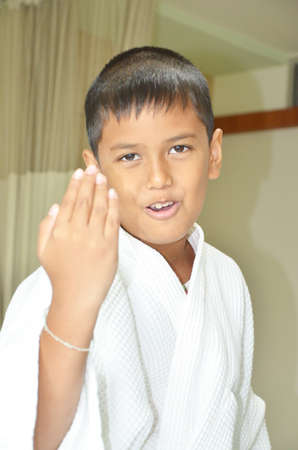 Asian boy playing in the room の写真素材