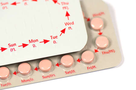 Contraceptive Pill with Thai and English Instructions の写真素材