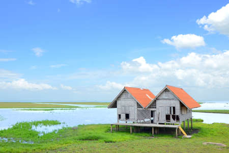 Native fisherman huts nearby the sea のeditorial素材